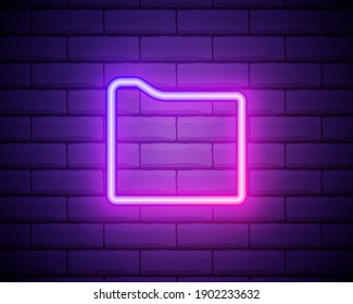 Glowing neon line Document folder icon isolated on brick wall background. Accounting binder symbol. Bookkeeping management. Vector Illustration.
