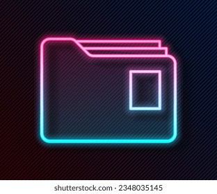 Glowing neon line Document folder icon isolated on black background. Accounting binder symbol. Bookkeeping management.  Vector Illustration