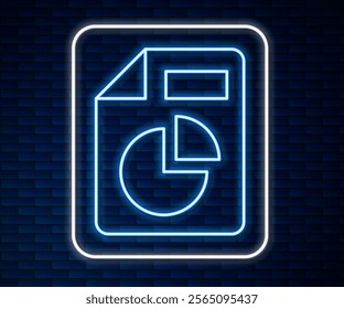 Glowing neon line Document with graph chart icon isolated on brick wall background. Report text file icon. Accounting sign. Audit, analysis, planning.  Vector