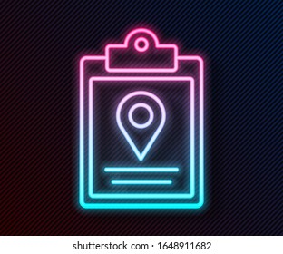 Glühendes Neonline-Dokument Tracking Marker System Symbol einzeln auf schwarzem Hintergrund. Paketverfolgung. Vektorillustration-Illustration
