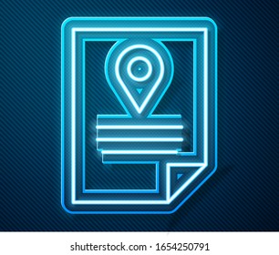 Línea brillante Icono del sistema de marcador de seguimiento de documentos aislado en fondo azul. Seguimiento de paquetes.  Ilustración vectorial