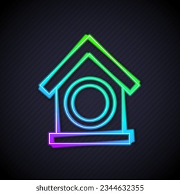 Glowing neon line Dog house icon isolated on black background. Dog kennel.  Vector