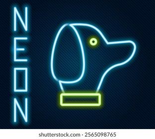 Glowing neon line Dog icon isolated on black background. Colorful outline concept. Vector