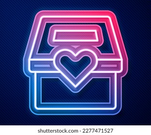 Glowing neon line Donation and charity icon isolated on blue background. Donate money and charity concept.  Vector