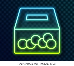Glowing neon line Donation and charity icon isolated on black background. Donate money and charity concept.  Vector