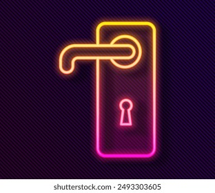 Glowing neon line Door handle icon isolated on black background. Door lock sign.  Vector Illustration