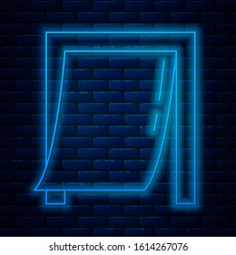 Glowing neon line Door for pet icon isolated on brick wall background.  Vector Illustration