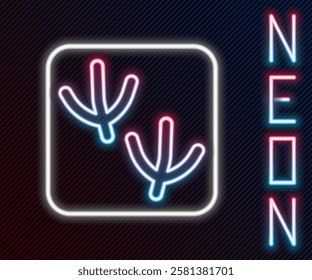 Glowing neon line Dove paw footprint icon isolated on black background. Colorful outline concept. Vector