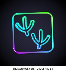 Glowing neon line Dove paw footprint icon isolated on black background.  Vector