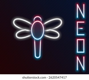 Linha de neon brilhante ícone de libélula isolado no fundo preto. Conceito de contorno colorido. Vetor
