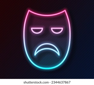 Glowing neon line Drama theatrical mask icon isolated on black background.  Vector