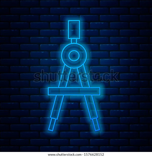 Glowing neon line\
Drawing compass icon isolated on brick wall background. Compasses\
sign. Drawing and educational tools. Geometric instrument.  Vector\
Illustration