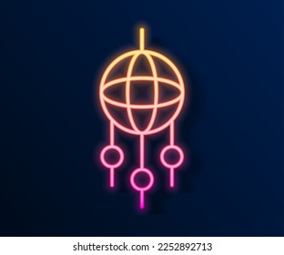 Glowing neon line Dream catcher with feathers icon isolated on black background.  Vector