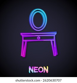 Linha de néon brilhante ícone da mesa de vestir isolado no fundo preto.  Vetor