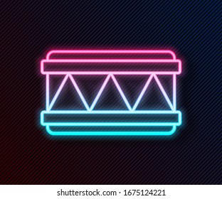 Glowing neon line Drum icon isolated on black background. Music sign. Musical instrument symbol.  Vector Illustration