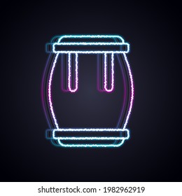 Glowing neon line Drum icon isolated on black background. Music sign. Musical instrument symbol.  Vector