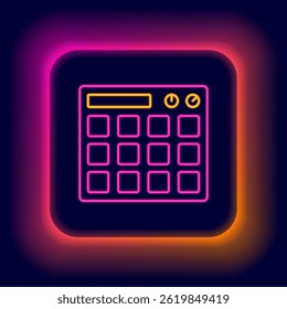 Glowing neon line Drum machine music producer equipment icon isolated on black background. Colorful outline concept. Vector