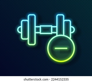 Glowing neon line Dumbbell icon isolated on black background. Muscle lifting, fitness barbell, sports equipment.  Vector