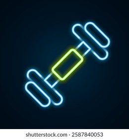 Glowing neon line Dumbbell icon isolated on black background. Muscle lifting, fitness barbell, sports equipment. Colorful outline concept. Vector