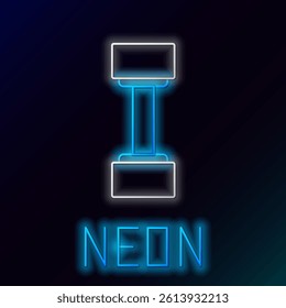 Glowing neon line Dumbbell icon isolated on black background. Muscle lifting icon, fitness barbell, gym icon, sports equipment symbol, exercise bumbbell. Colorful outline concept. Vector