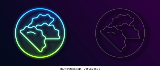 Glowing neon line Dumpling icon isolated on black background. Traditional chinese dish.  Vector