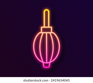 Línea de neón brillante Icono del ventilador de polvo aislado en el fondo negro. Bastante de aire. Limpiador de lentes. Limpieza del sensor de cámara.  Vector