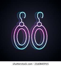 Glowing neon line Earrings icon isolated on black background. Jewelry accessories.  Vector