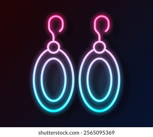 Glowing neon line Earrings icon isolated on black background. Jewelry accessories.  Vector