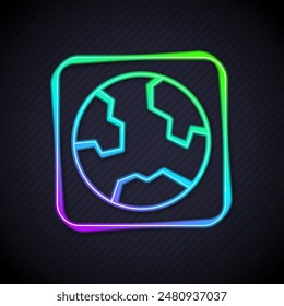 Glowing neon line Earth globe icon isolated on black background. World or Earth sign. Global internet symbol. Geometric shapes.  Vector