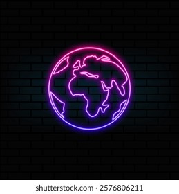 Glowing neon line Earth globe icon isolated on black background. World or Earth sign. Global internet symbol. Geometric shapes. Colorful outline concept. Vector.