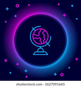 Glowing neon line Earth globe icon isolated on black background. Colorful outline concept. Vector