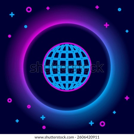 Glowing neon line Earth globe icon isolated on black background. Colorful outline concept. Vector