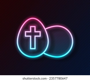 Glowing neon line Easter egg icon isolated on black background. Happy Easter.  Vector