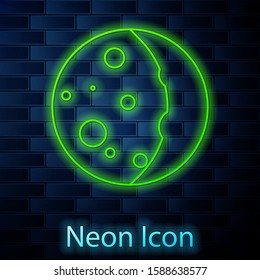 Glowing neon line Eclipse of the sun icon isolated on brick wall background. Total sonar eclipse.  Vector Illustration