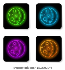 Glowing neon line Eclipse of the sun icon isolated on white background. Total sonar eclipse. Black square button. Vector Illustration