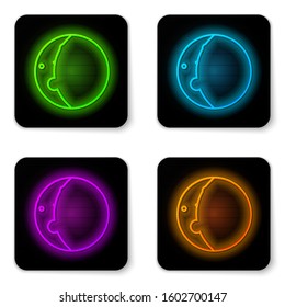 Glowing neon line Eclipse of the sun icon isolated on white background. Total sonar eclipse. Black square button. Vector Illustration