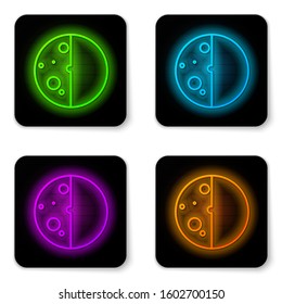Glowing neon line Eclipse of the sun icon isolated on white background. Total sonar eclipse. Black square button. Vector Illustration