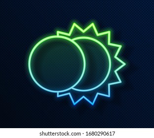 Glowing neon line Eclipse of the sun icon isolated on blue background. Total sonar eclipse.  Vector Illustration
