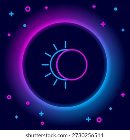 Glowing neon line Eclipse of the sun icon isolated on black background. Total sonar eclipse. Colorful outline concept. Vector
