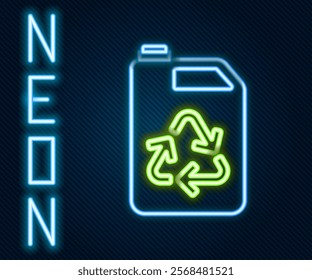 Glowing neon line Eco fuel canister icon isolated on black background. Eco bio and barrel. Green environment and recycle. Colorful outline concept. Vector Illustration