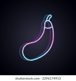 Glowing neon line Eggplant icon isolated on black background.  Vector