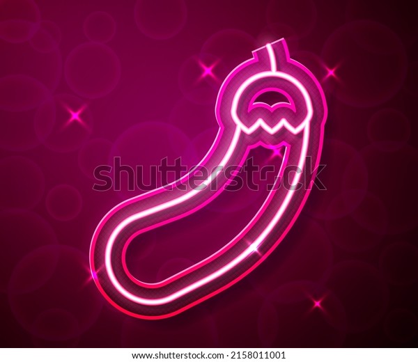 Glowing neon line Eggplant icon isolated on red\
background.  Vector