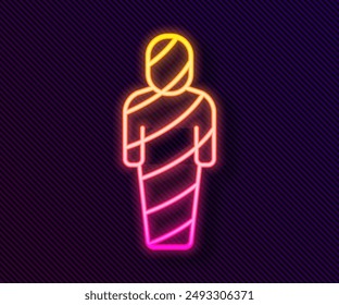 Glowing neon line Egypt mummy icon isolated on black background.  Vector