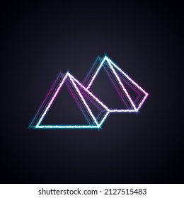 Glowing neon line Egypt pyramids icon isolated on black background. Symbol of ancient Egypt.  Vector