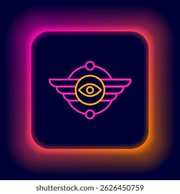 Glowing neon line Egyptian symbol Winged sun icon isolated on black background. Colorful outline concept. Vector