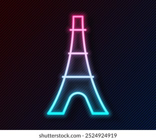 Linha de neon brilhante Ícone da torre Eiffel isolado no fundo preto. Símbolo de referência da França Paris.  Vetor