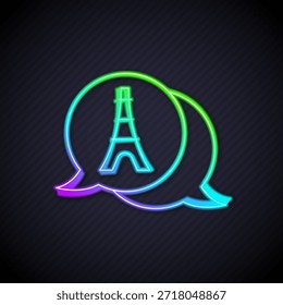 Linha de neon brilhante Ícone da torre Eiffel isolado no fundo preto. Símbolo de referência da França Paris.  Vetor