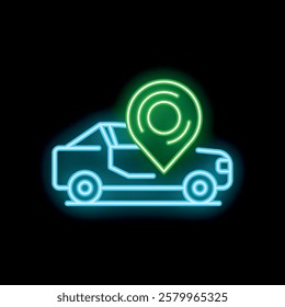 Glowing neon line electric car charging parking outline icon isolated on black background vector illustration