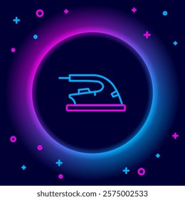 Glowing neon line Electric iron icon isolated on black background. Steam iron. Colorful outline concept. Vector