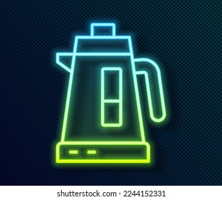 Glowing neon line Electric kettle icon isolated on black background. Teapot icon.  Vector